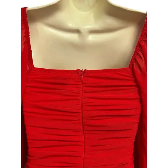 Hello Molly Women's Mini Dress Size 2‎ Red Ruched Tie Balloon L/S Tangy Bellini - Picture 9 of 16